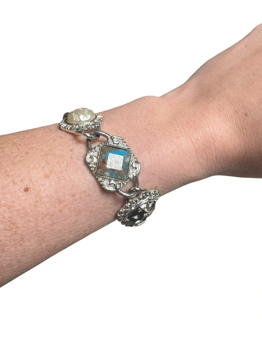Sarah Coventry Silver Tone Faux Gemstone Panel Bracelet - Picture 7 of 10